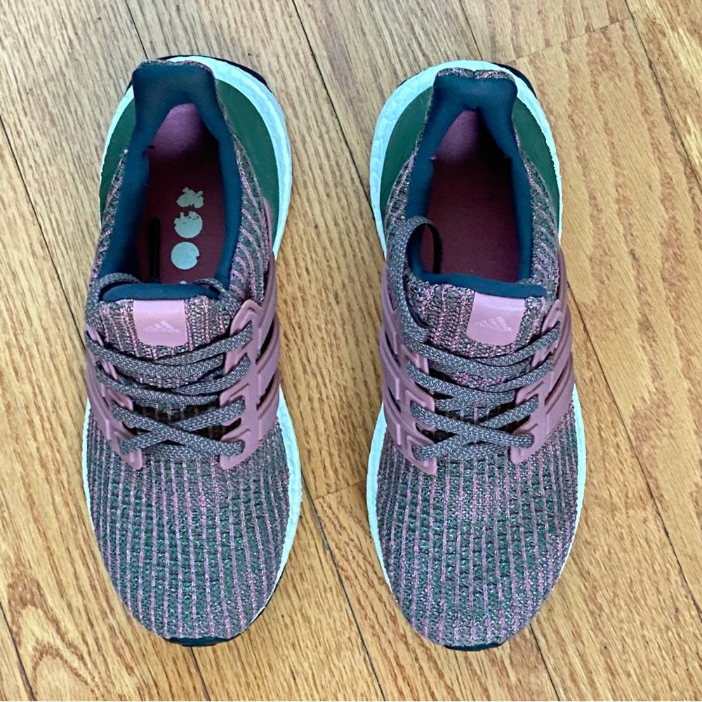 Adidas pink olive green ultraboost ultra boost DNA knit lace up sneakers shoes - Picture 4 of 8